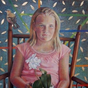 "White Orchid" (Portrait of Lucy K. age 11.) Oil on canvas. Gold and silver leaf. 16 x 20 inches. Sold.