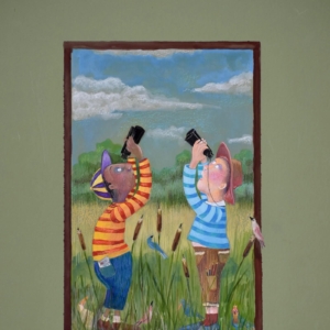 "The Birdwatchers", Gouache on Paper,  6" x 9" &copy;Julia Mulligan