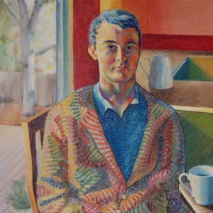 "El Boton" 18" x 24", Oil on canvas, gold leaf. &copy;Julia Mulligan 2015 (portrait of Colin, age 19)