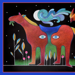 "Horse and Rider Under the Moon" Color Pencil on Paper &copy;juliamulligan