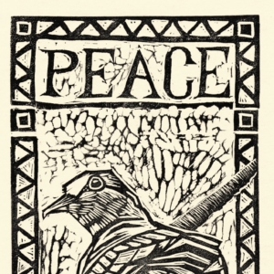 Peace Dove.  Linoleum Print on Kitakata Paper. 5.5 x 8.5 inches. &copy;Julia Mulligan