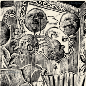 "The Party", Woodblock Engraving, &copy; Julia Mulligan