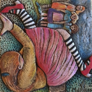 "The Way I See Things". Hand Carved Ceramic Tile. 4 x 4 in. &copy;Julia Mulligan