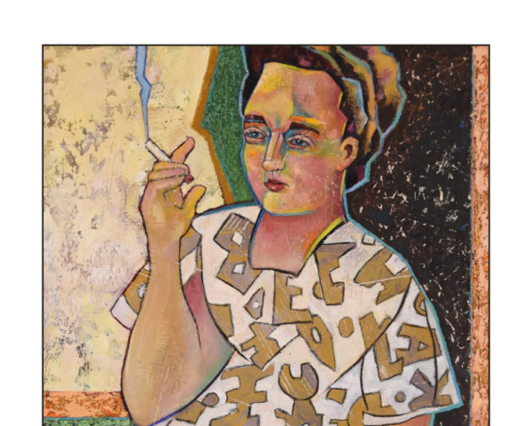 "Woman Smoking" Oil on Ceramic, 15 x 22 inches. ©Julia Mulligan