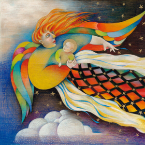 "Madonna and Child". Colored Pencil and Acrylic on Wood, 20 x 22. &copy; Julia Mulligan.