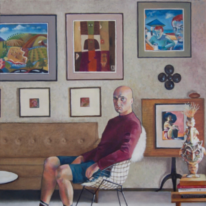 "Black, White, Blue: Double Portrait of the Artist Son, age 15 and 25". Oil on Canvas. 20x 24 inches