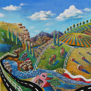 "On the Road to Palisade". Gouache and Colored Pencil on Paper. 19" x 28.5"