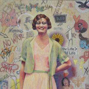 C0nnections, Portrait of Luisa Mella and Self Portrait (graffiti).  Oil on canvas, 16" x 20"