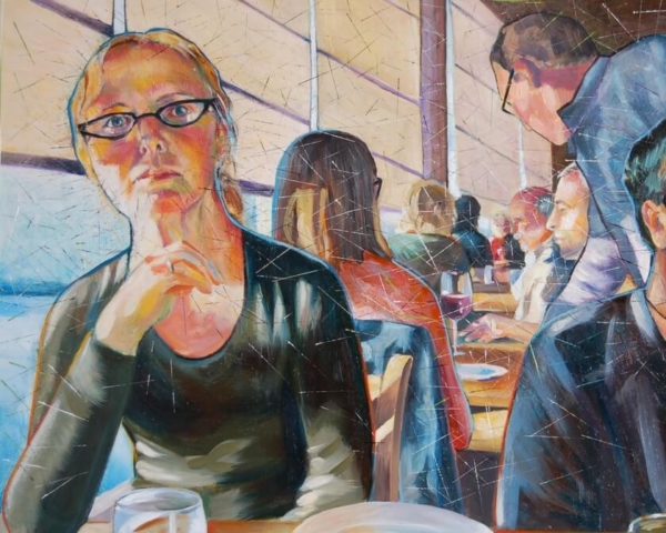 "The Conversation". Oil on Panel. ©Julia Mulligan 2015. 26 x 19 in