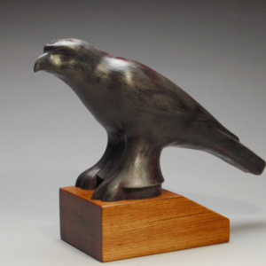 "Falcon". Ceramic, wood base. 15" x 6" x 12.5" &copy;Julia Mulligan. Hand built.
