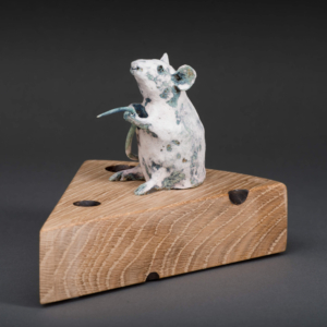 "Mouse Tale" Ceramic, wood. 6" x 5" x 3". Hand Built. Sold, Coors Western Art Show and Sale.