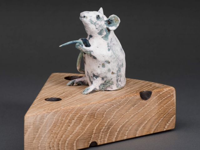 "Mouse Tale" Ceramic, wood. 6" x 5" x 3". Sold