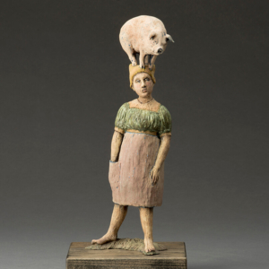 "Present: Tense" 14 x 5.5 x 6 inches. Ceramic, glaze, wood base. Hand built. Private Collection. &copy;Julia Mulligan