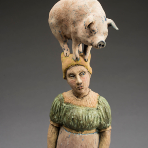 "Present: Tense" 14 x 5.5 x 6 inches. Ceramic, glaze, wood base. Hand built. &copy;Julia Mulligan