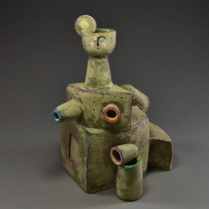 My Mother and I Walk to the Market. Ceramic, glaze, pastel. 12 x 16 x 9 inches. &copy;Julia Mulligan