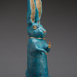 "Rabbit-Rah" 4 x 6.5 x 19 in. Ceramic, gold wire. &copy;Julia Mulligan. Hand Built. Sold.