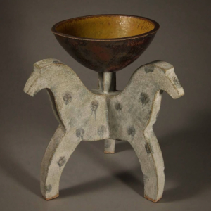 Three Horse Vessel. Ceramic, glaze. 13 x 13 x 15 inches. Hand built. &copy;Julia Mulligan 2017