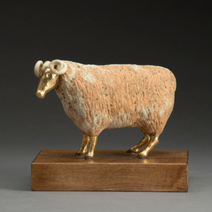 "Ram #1" Ceramic, gold leaf. Hand Built. &copy;Julia Mulligan