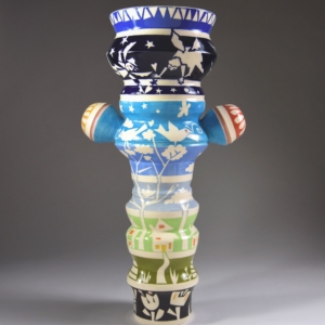 "Ancestor Vase" (side b). Porcelain, Underglaze, Glaze. 21" h x 12" w x 7" d