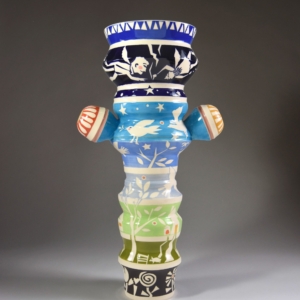 "Ancestor Vase" (side a). Porcelain, Underglaze, Glaze. 21" h x 12" w x 7" d
