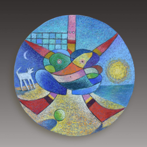 "Beachball" Ceramic, 17" diameter wall hanging   &copy;Julia Mulligan