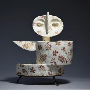 "Three Legged Owl" Ceramic, Iron 12.5 x 5.5 x1 4.5 inches. Hand Built. 2020 Governors Art Show