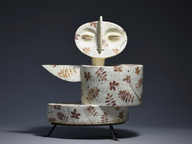 "Three Legged Owl" Ceramic, Iron 12.5 x 5.5 x1 4.5 inches. 2020 Governors Art Show