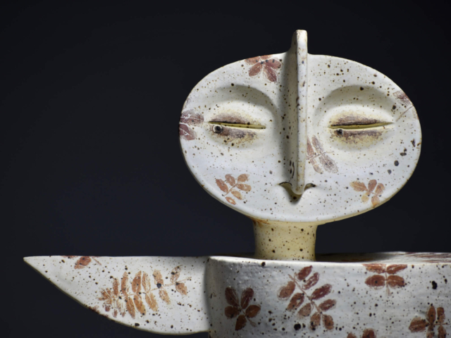 "Three Legged Owl" Detail. Ceramic, Iron 12.5 x 5.5 x1 4.5 inches. 2020 Governors Art Show