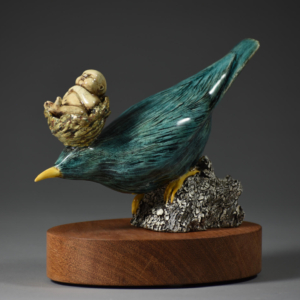 "The Things I Carry With Me". Porcelain, wood base. 7 x 3 x 6.5  inches. 2020 Governors Art Show (private collection)