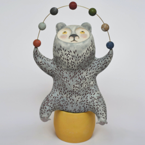"Juggling Bear" Ceramic, brass wire, ceramic beads 19 x 11 x 10 inches, sold
