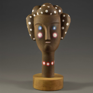 "Conversations with Myself", Ceramic, Glaze, Cold Finish, Glass Beads, 9" x 9" x 18" &copy;Julia Mulligan