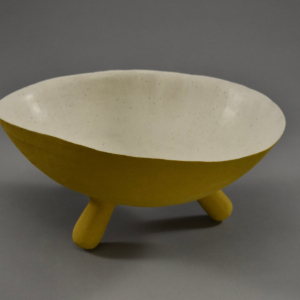 Yellow Footed Bowl. Hand Built Ceramic. 13" x 12" x 5"