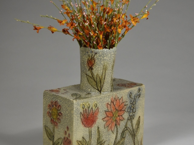 Flower Vase.  Ceramic, glaze. 8.5" x 4" x 10.5"