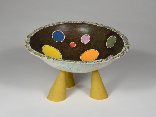 "Outer/Inner Space Bowl". Ceramic, glaze, oil. 11" x 11" x 6"