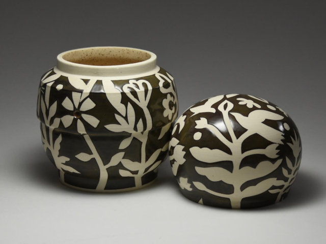 Forest Jar with Lid. Porcelain, Glaze. 7" x 4"