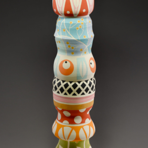 "Large Geo Vase". 6 x 6 x 22.5 inches, porcelain, underglaze, glaze