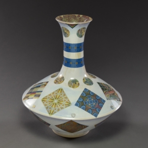 "Soiree", Porcelain, Glaze, Custom Decals. 11 x 10inches, &copy;Julia Mulligan