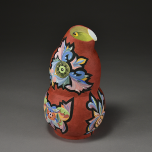 Filigree Owl.  Porcelain, underglaze. 5.5 x 5.5 x 9.5 inches. &copy;Julia Mulligan