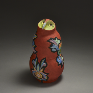 Filigree Owl.  Porcelain, underglaze. 5.5 x 5.5 x 9.5 inches. &copy;Julia Mulligan