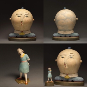 "The Whistling Businessman" (with, "The Observer"). Ceramic, glaze, underglaze, cold finish. 22 x 17 x 12 inches.