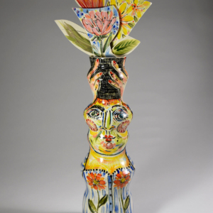 Flower Girl Vase. Porcelain, Underglaze, Glaze 23" x 5" x 5" &copy;Julia Mulligan