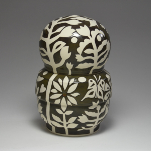 Forest Jar with Lid. Wheel thrown. Porcelain, Glaze. 7" x 4"