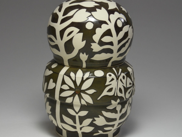 Forest Jar with Lid. Porcelain, Glaze. 7" x 4"