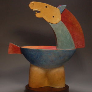 "The Awakening" (26" x 30" x 13") Ceramic, wood base. &copy;Julia Mulligan