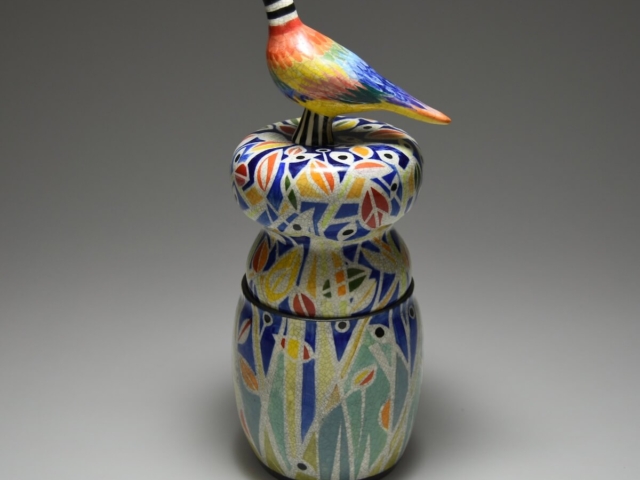 Bird in Hand Vessel. Porcelain, glaze. 4.5 x 4.5 x 11.5 inches