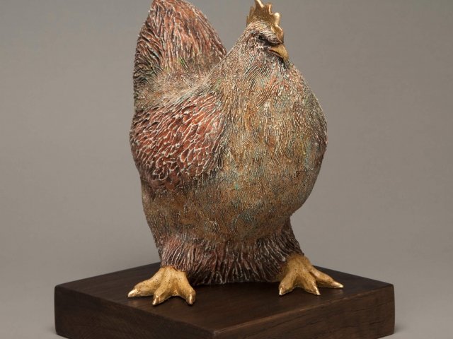 "La Gallina Gordita" Ceramic, Gold leaf, wood base. 11 x 7.5 x 9 inches. 2014