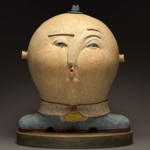"The Whistling Businessman" . Ceramic, glaze, underglaze, cold finish. 22 x 17 x 12 Inches. 2016