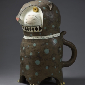 "No Hugs Please".  Ceramic and Porcelain.  18 x 9 x 14 inches (cat)