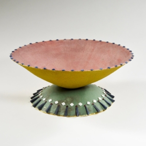 "The Big Pink" Hand Built Ceramic, glaze, gold leaf, semi-precious beads. 14" x 14" x 6"