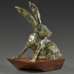 "Rabbit Run"  Ceramic, Walnut Wood Base. 11" x 6.5" x 13" Hand built. &copy;Julia Mulligan. Sold